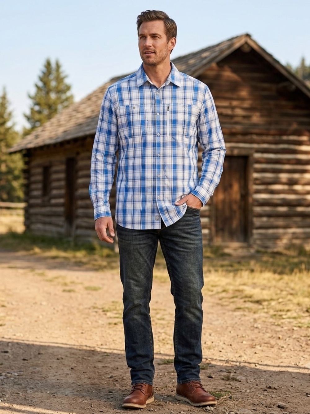 L.L.Bean Men’s Large Tall Blue Plaid Button Down Shirt Long Sleeve Outdoor